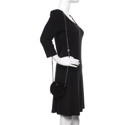 Chanel Suede Camellia Quilted Round Clutch With Chain Black 2 of 11