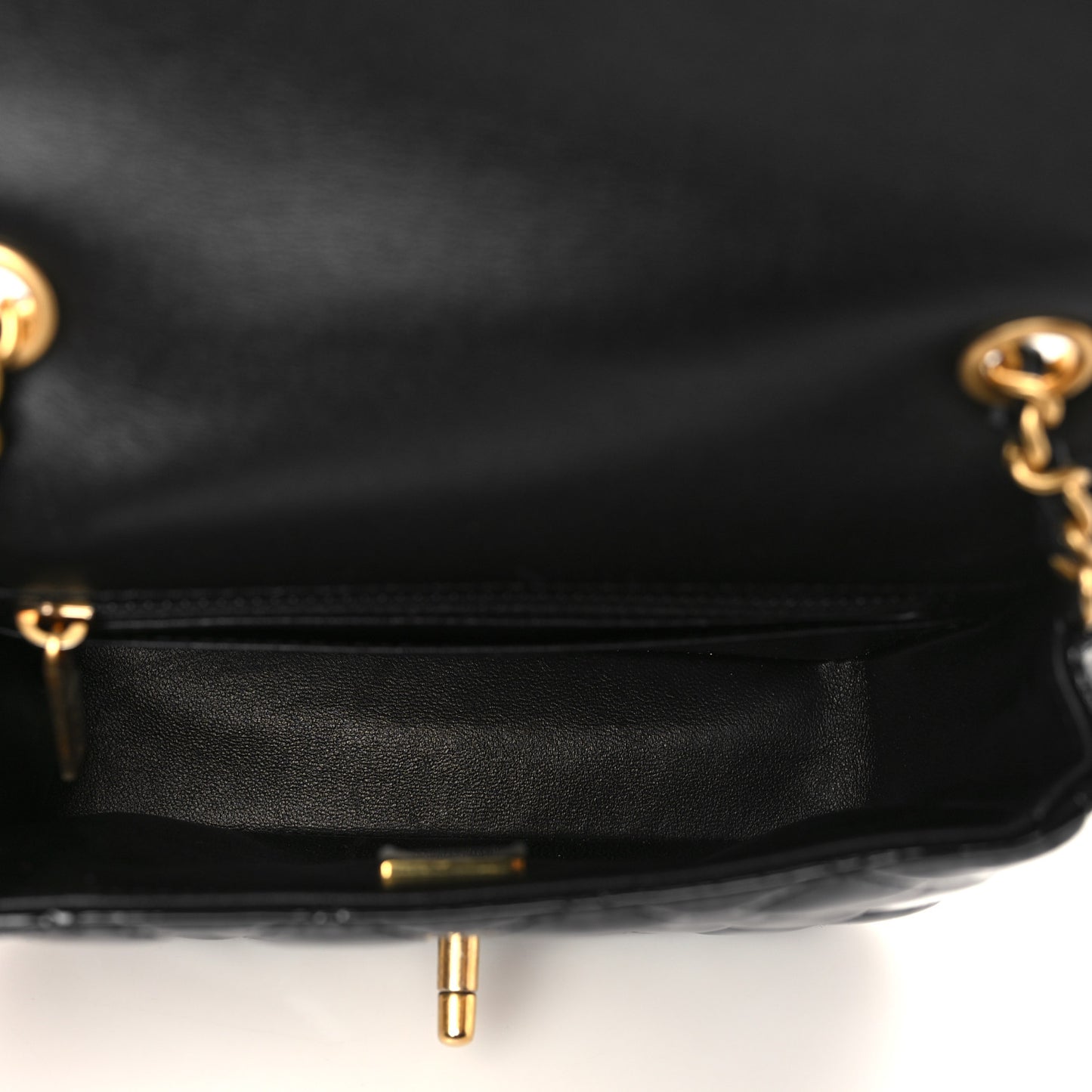 Patent Enamel Quilted Mini Coco Hearts Square Flap Black