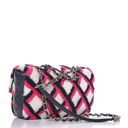 Chanel Lambskin Shearling Medium Flap Fuchsia Navy 3 of 8