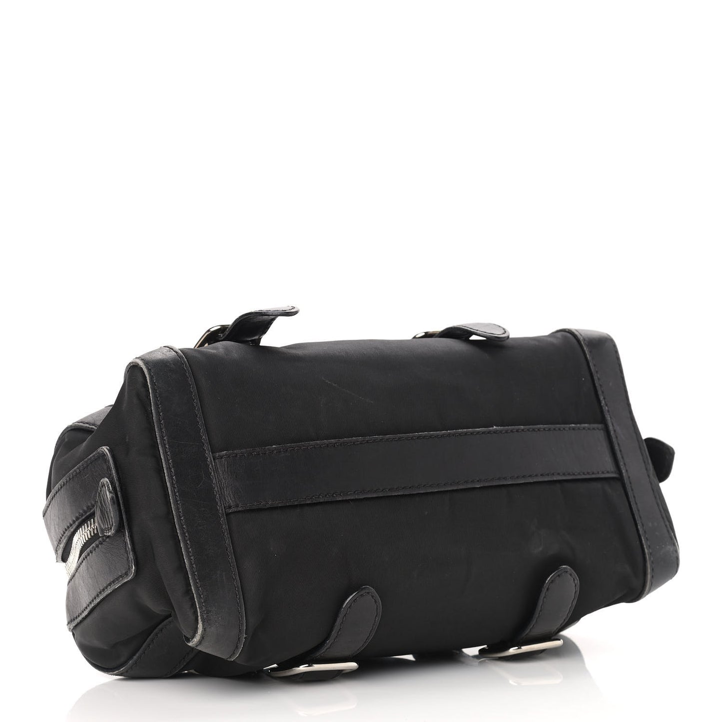 Nylon Calfskin Buckle Shoulder Bag Black