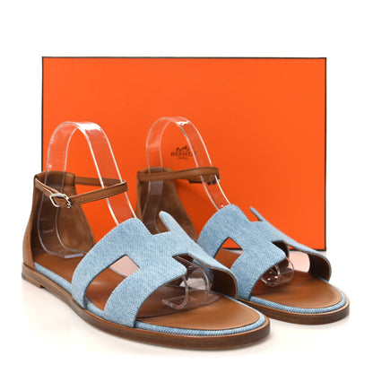 Hermes Denim Santorini Sandals 40 Bleu Clair 9 of 9