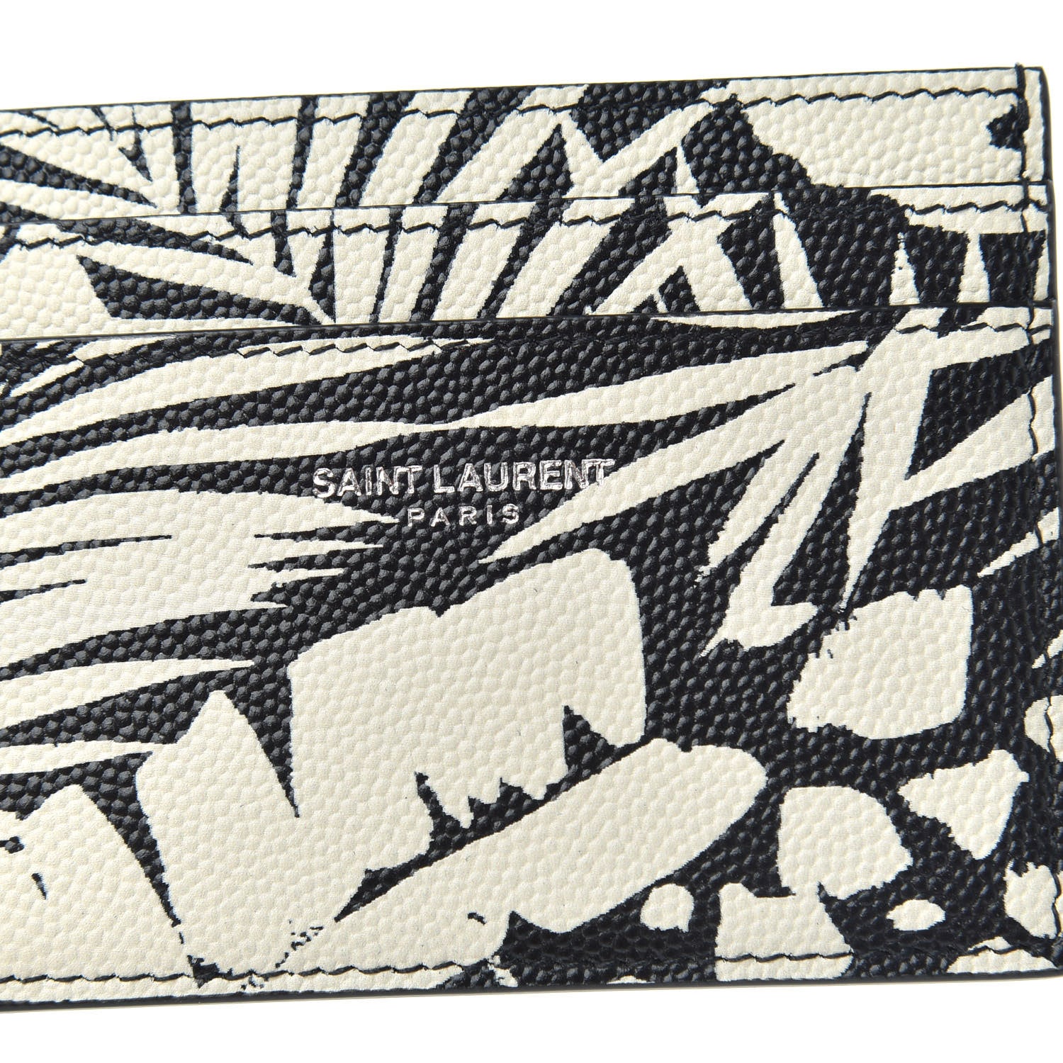Saint Laurent Grain De Poudre Palm Tree Card Case Black Off White 5 of 7