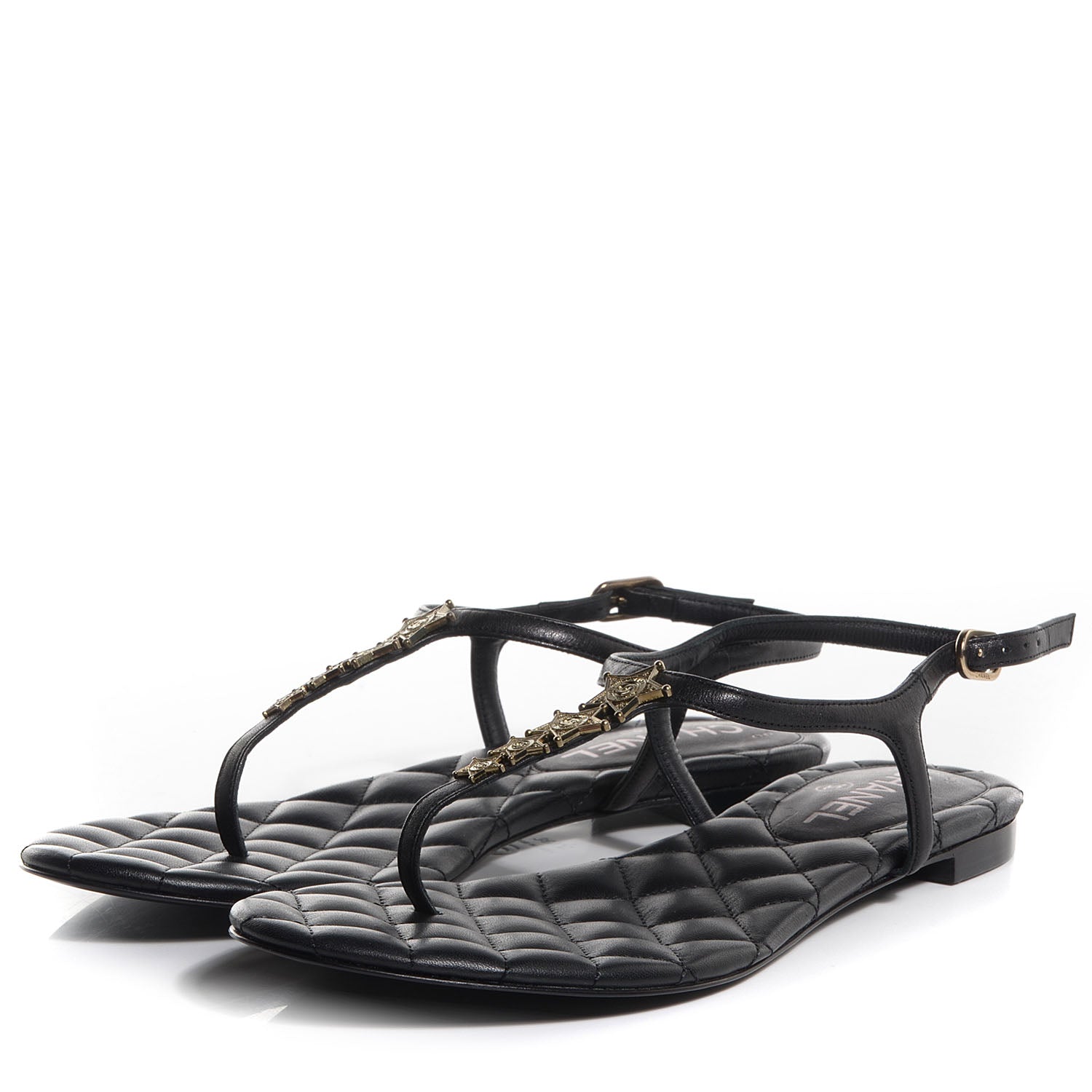 Chanel Calfskin Quilted Star CC Thong Sandals Black 38.5 3 of 7
