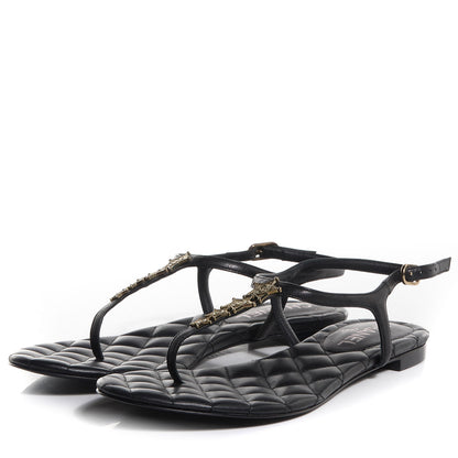 Chanel Calfskin Quilted Star CC Thong Sandals Black 38.5 3 of 7