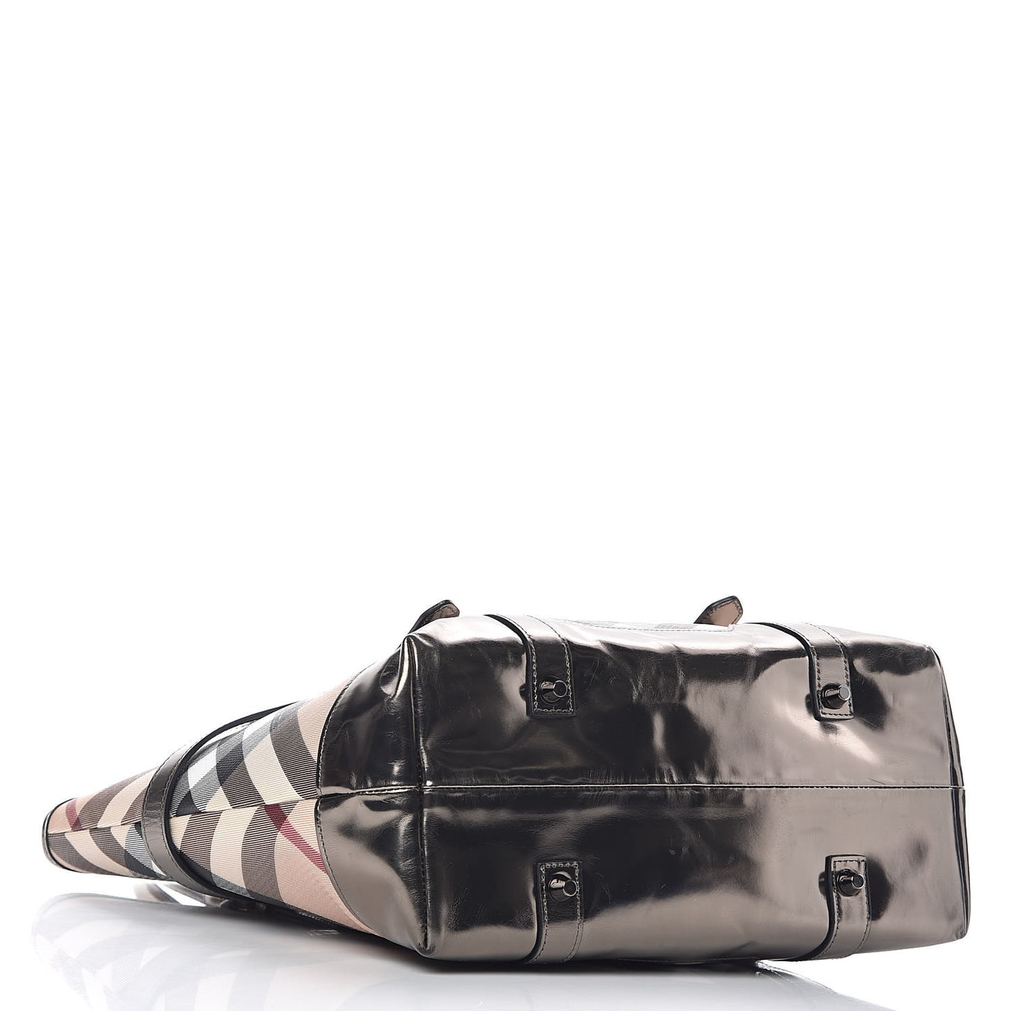 Metallic Calfskin Nova Check Tote Pewter