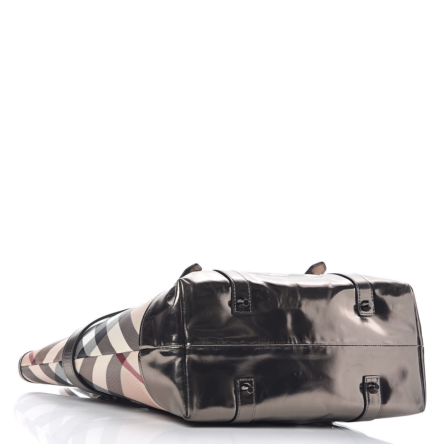 Burberry Metallic Calfskin Nova Check Tote Pewter 4 of 16
