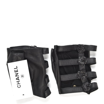 Chanel Lambskin Camellia Fingerless Gloves 8 Black 2 of 5