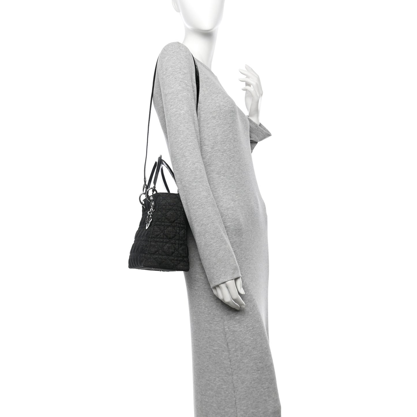 Denim Cannage Medium Lady Dior Black
