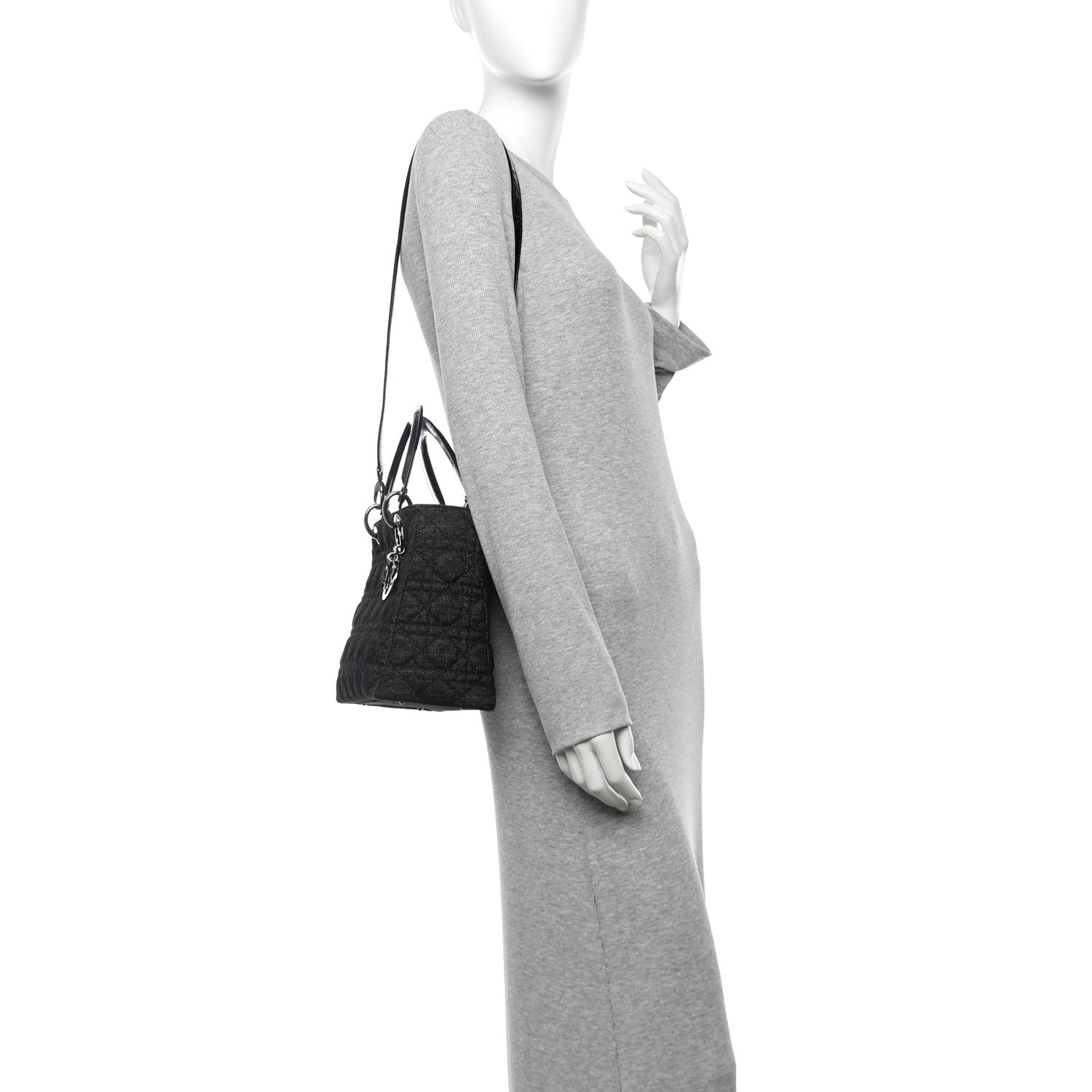 Christian Dior Denim Cannage Medium Lady Dior Black 2 of 10