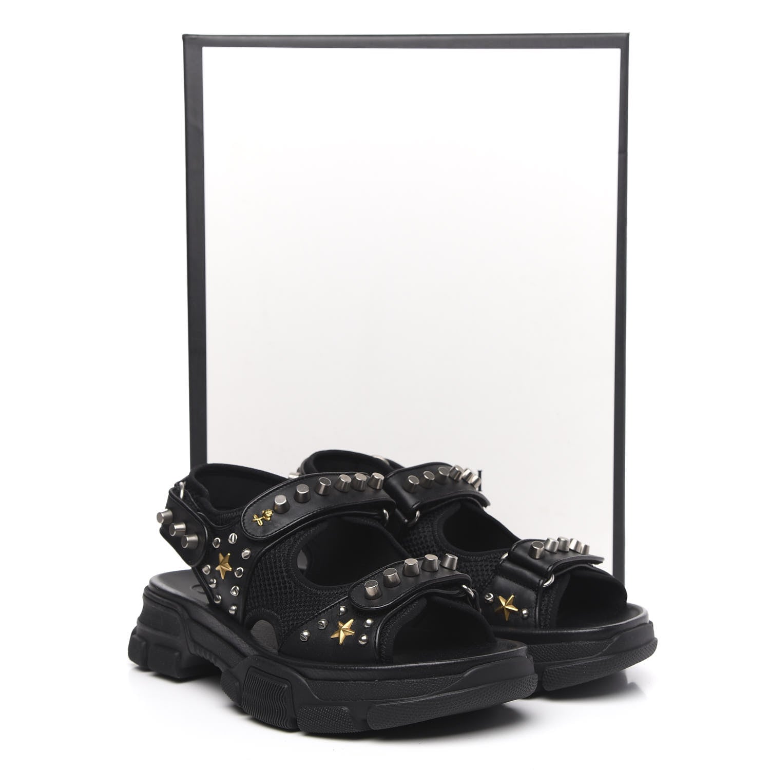 Gucci Nappa Mesh Studded Mens Aguru Sandals 8 Black 625927