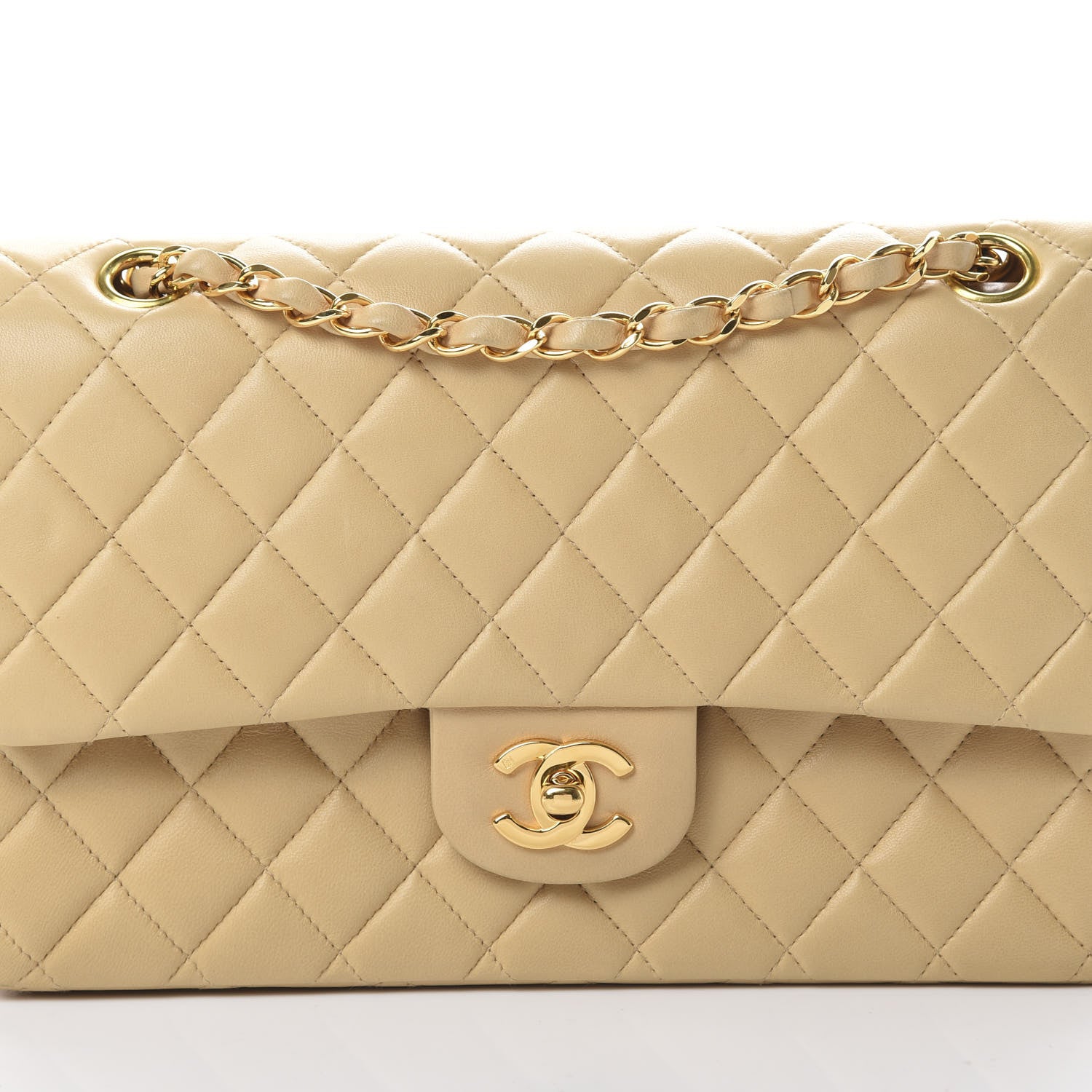 Chanel Lambskin Quilted Medium Double Flap Beige 10 of 16