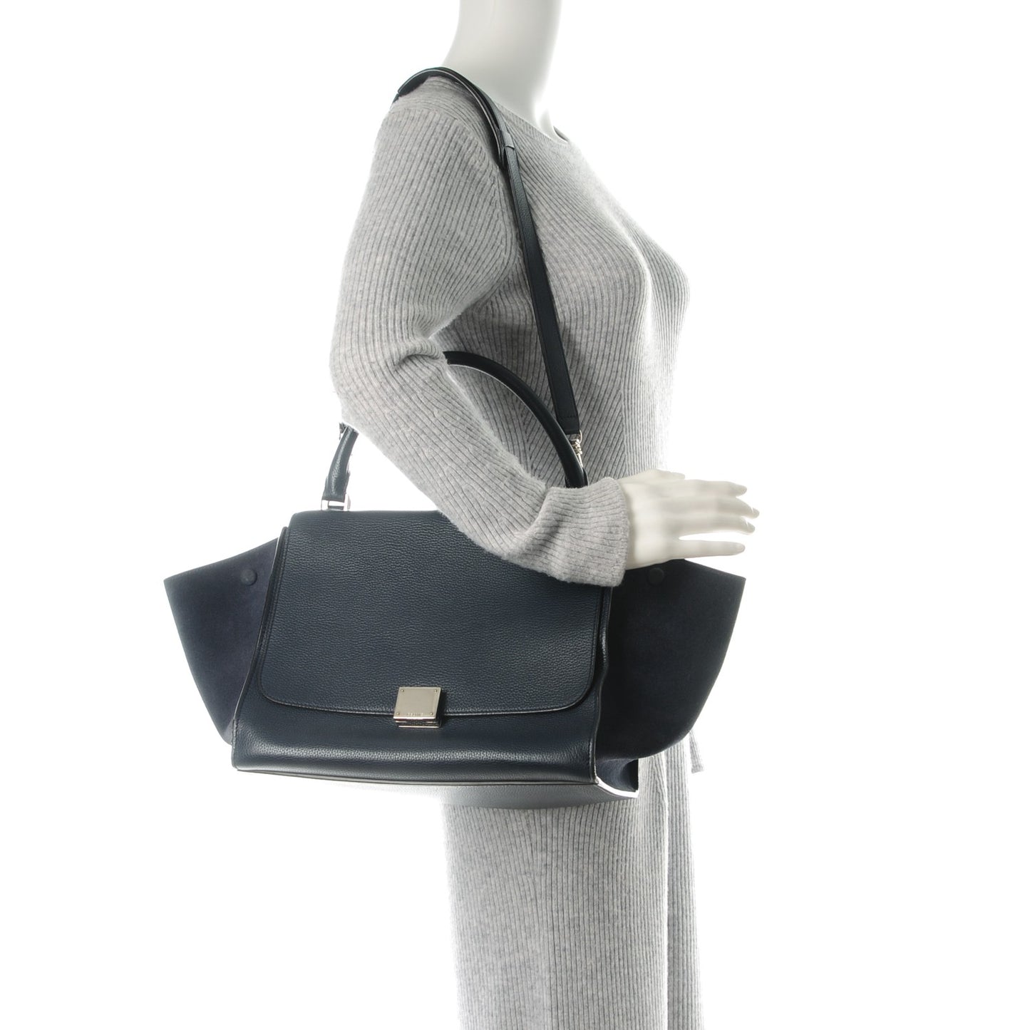 Drummed Calfskin Suede Medium Trapeze Navy