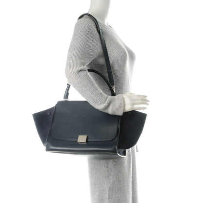 Celine Drummed Calfskin Suede Medium Trapeze Navy 2 of 7