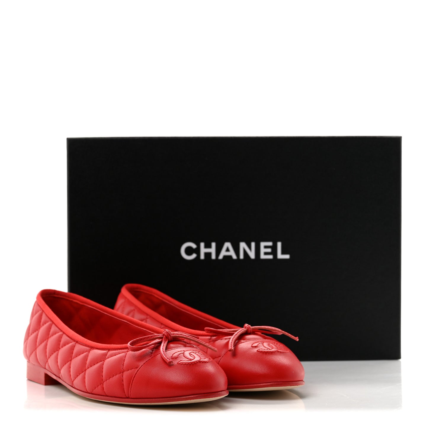 Lambskin Quilted CC Cap Toe Ballerina Flats 38.5 Red