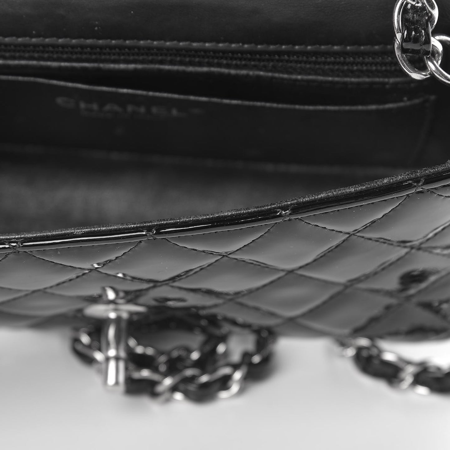 Patent Calfskin Quilted Mini Rectangular Flap Black