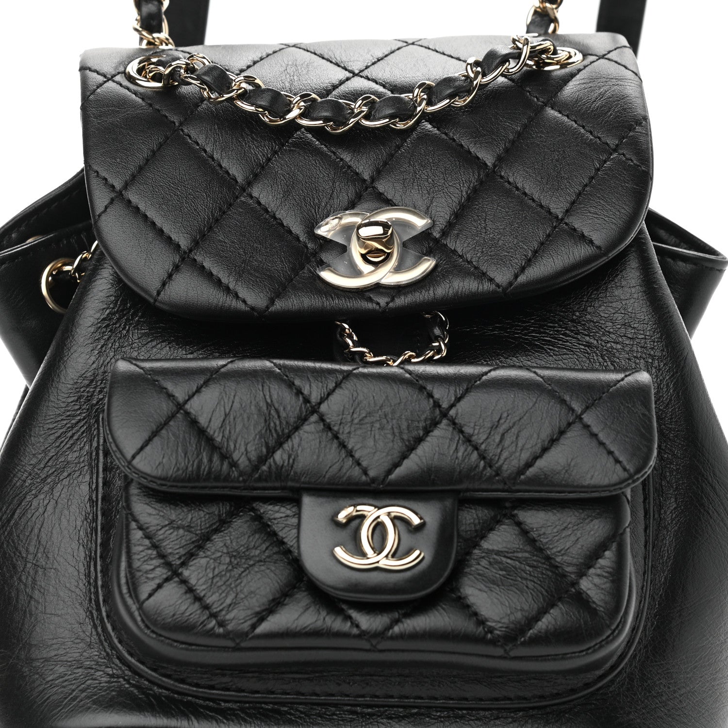 Chanel Glazed Aged Calfskin Quilted Small Duma Drawstring Backpack Black 8 of 11