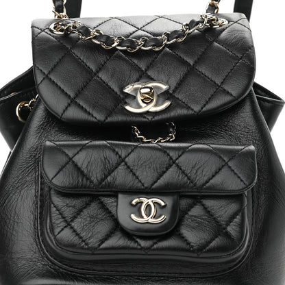 Chanel Glazed Aged Calfskin Quilted Small Duma Drawstring Backpack Black 8 of 11