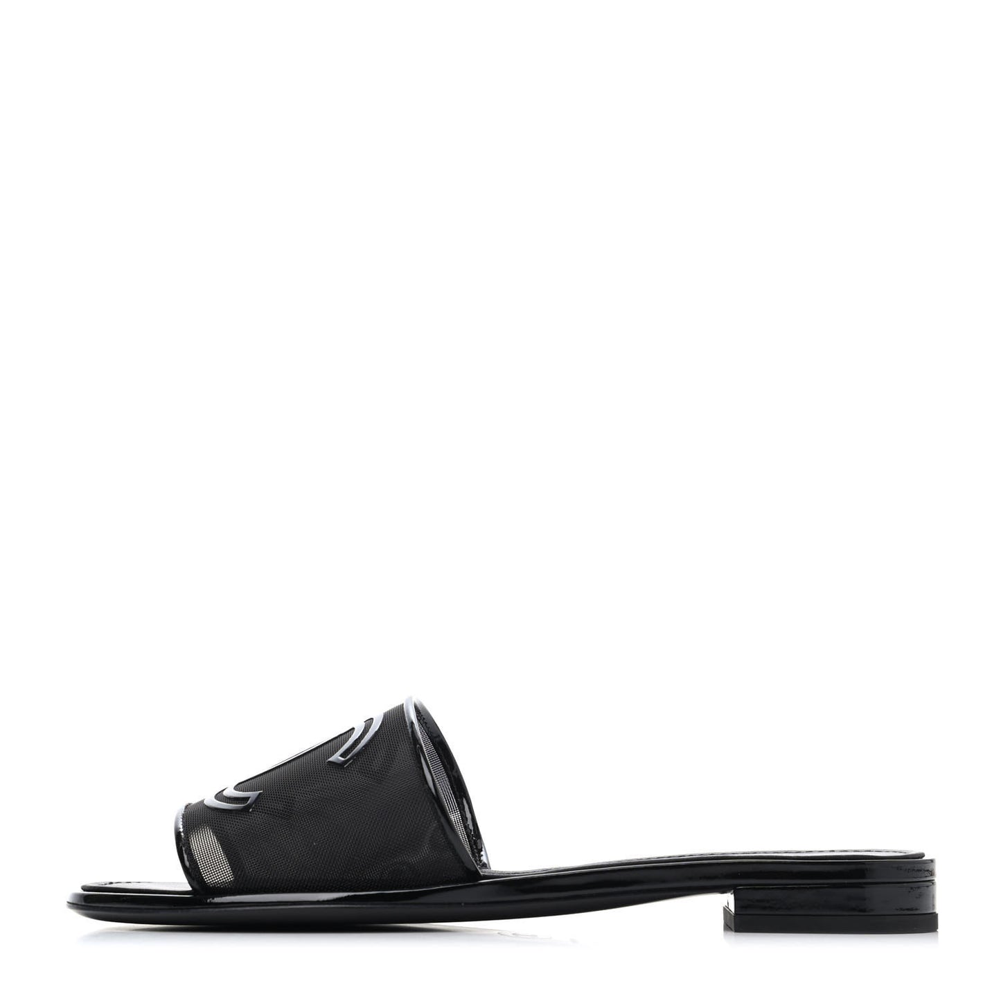 Mesh Patent Calfskin CC Mules 36 Black