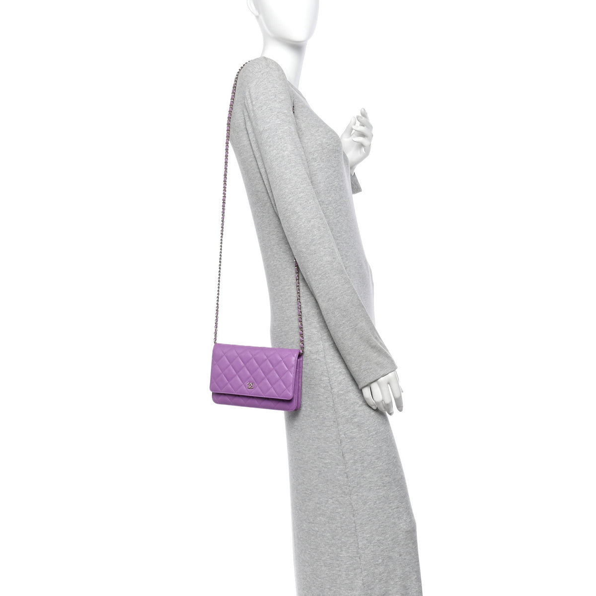 Caviar Quilted Wallet on Chain WOC Purple