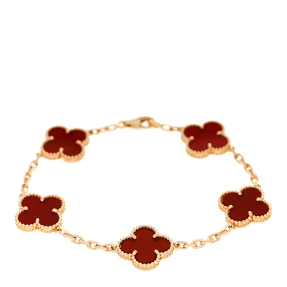 Van Cleef & Arpels 18K Yellow Gold Carnelian 5 Motifs Vintage Alhambra Bracelet 1 of 5