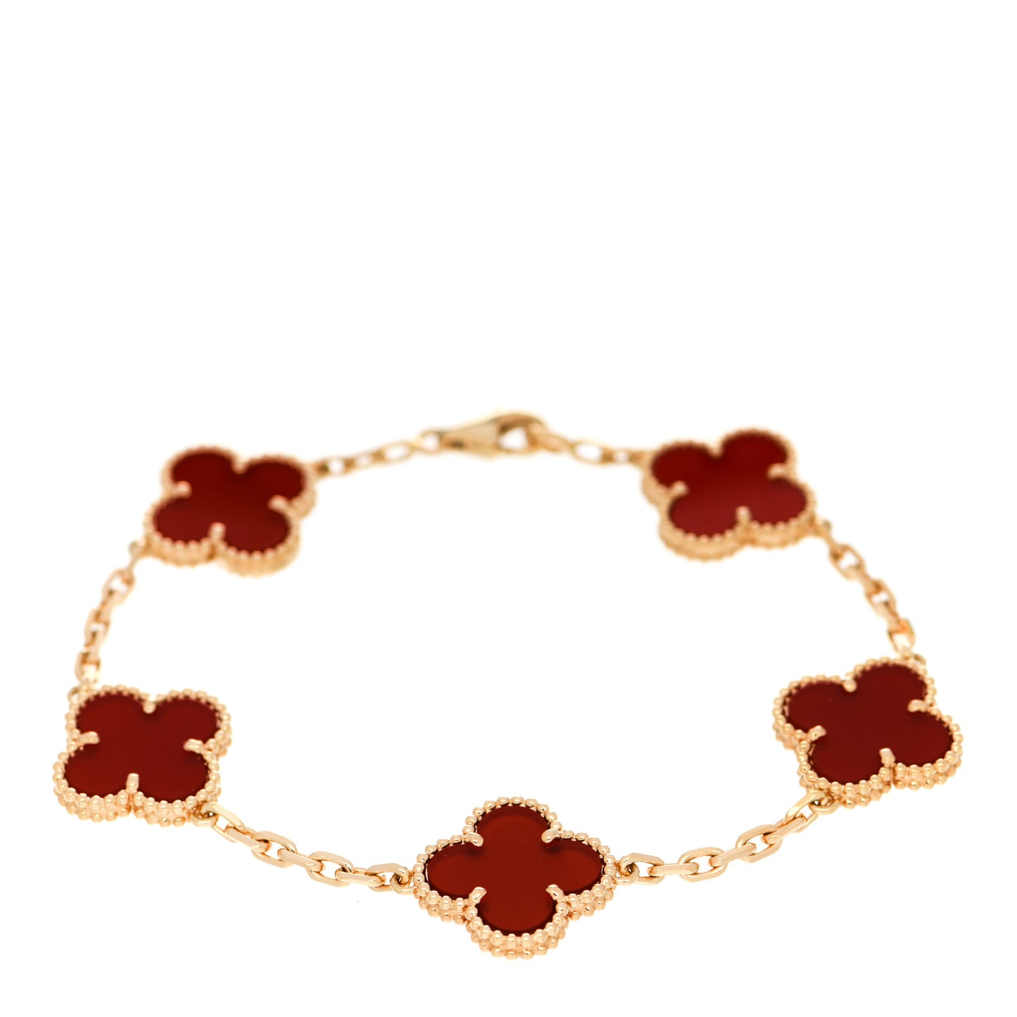 18K Yellow Gold Carnelian 5 Motifs Vintage Alhambra Bracelet