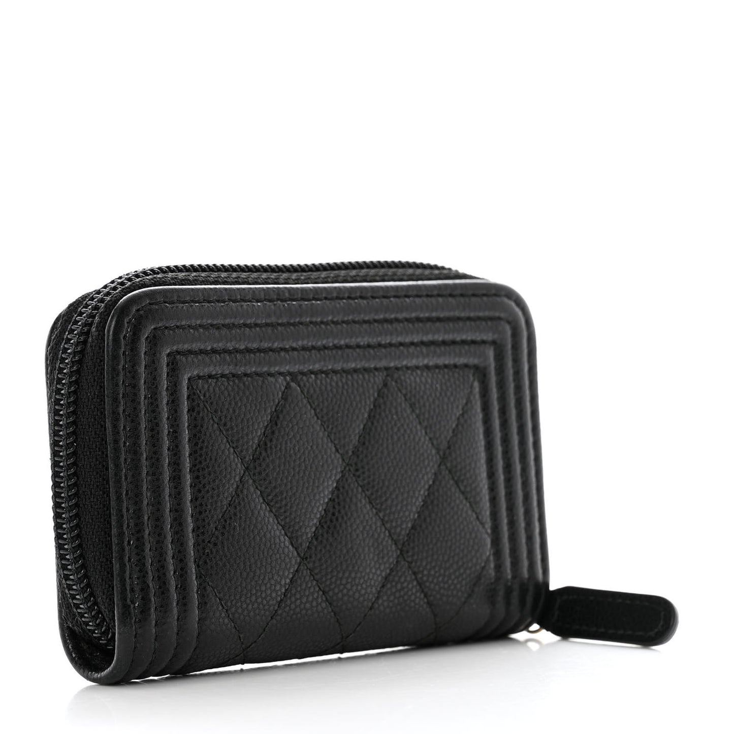 Caviar Quilted Boy Zip Around Coin Purse Wallet Black