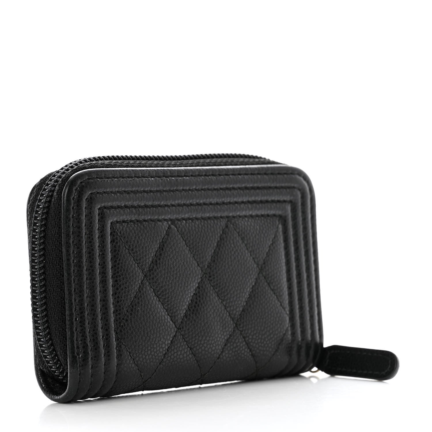 Chanel Caviar Quilted Boy Zip Around Coin Purse Wallet Black 3 of 9