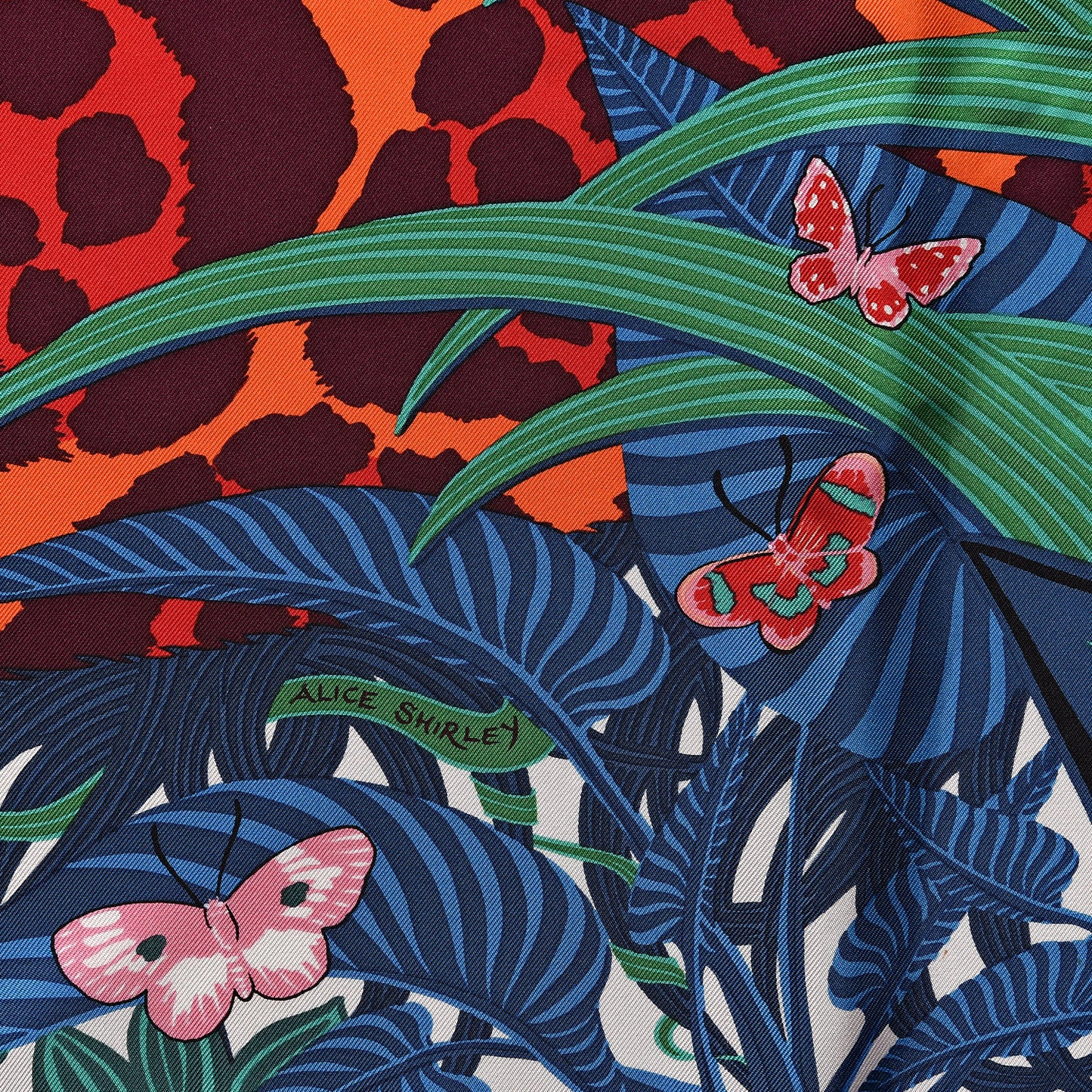 Silk Jaguar Quetzal Scarf 90 Turquoise Orange Vert