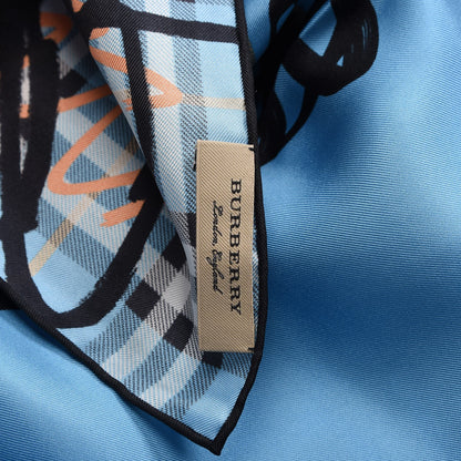 Burberry Silk Vintage Check Scribble Print Scarf Light Azure 5 of 5
