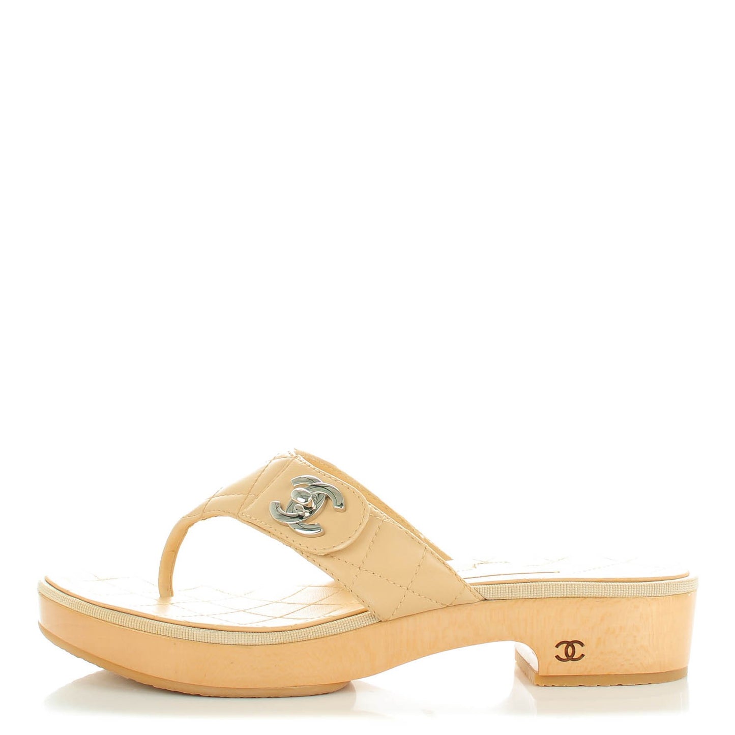 Lambskin Quilted CC Turnlock Sandals 39.5 Beige