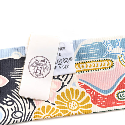 Hermes Silk Bingata Twilly Bleu Ciel Vert Rose 3 of 4