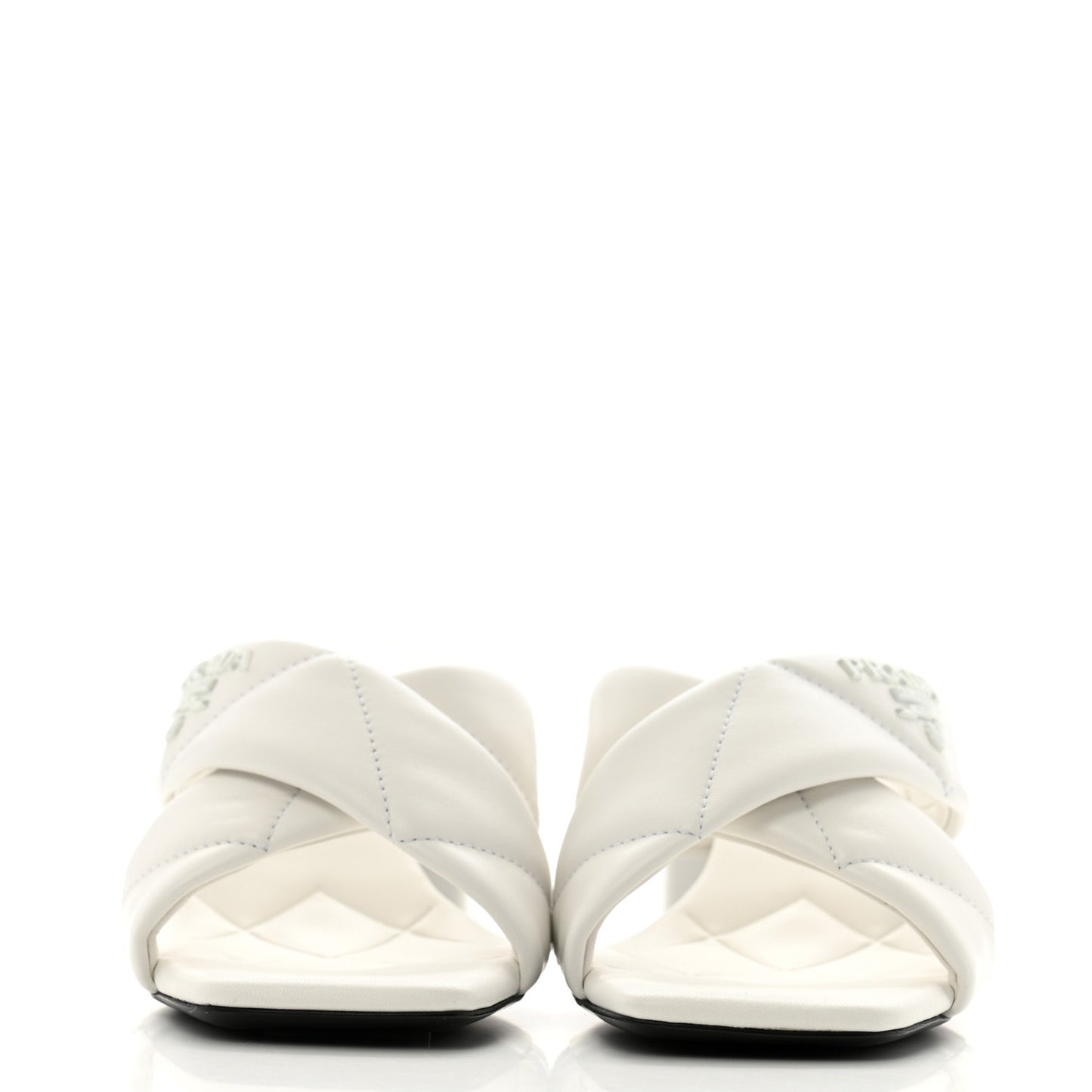 Nappa Logo Quilted Crisscross 65mm Block Heel Slide Sandals  36 White