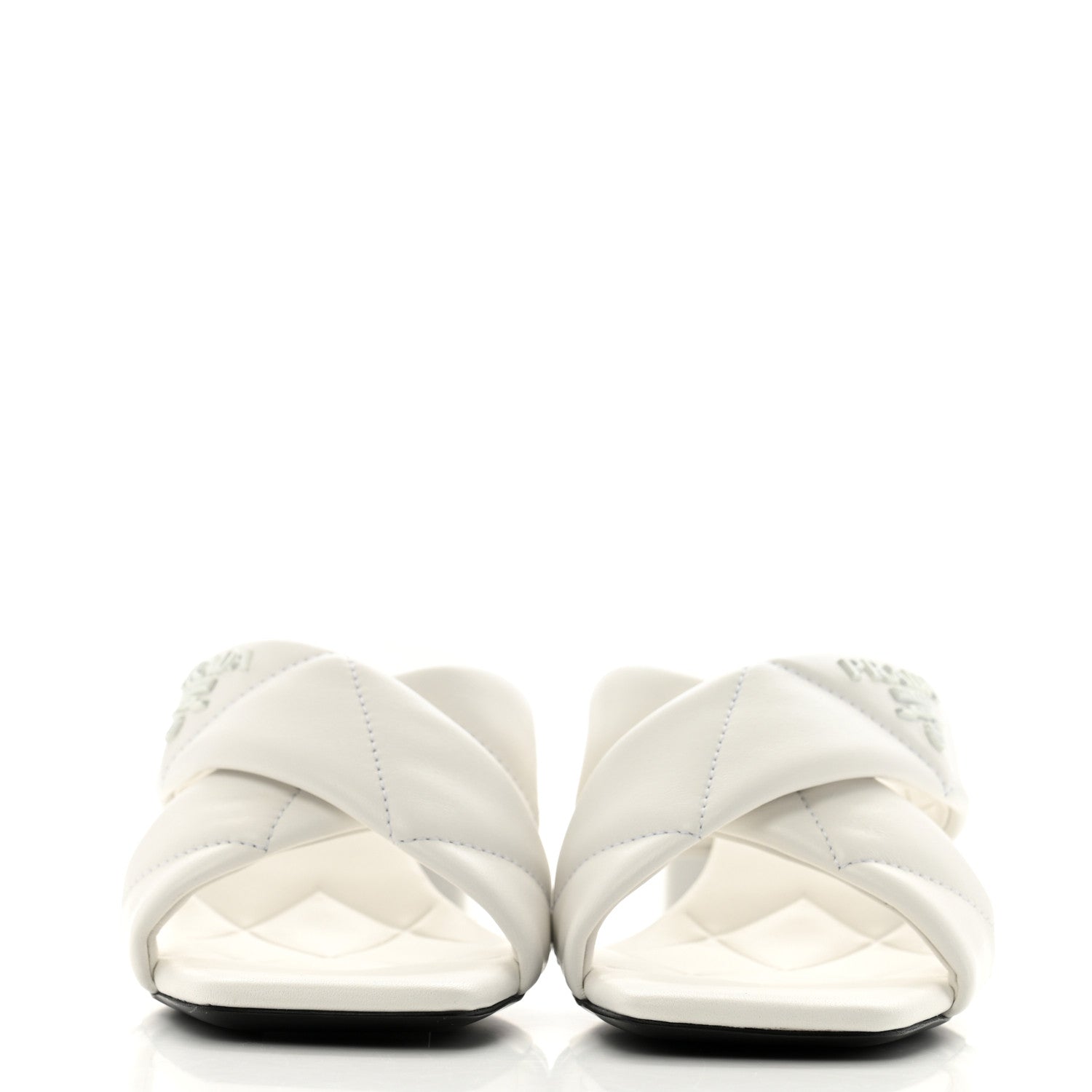 Prada Nappa Logo Quilted Crisscross 65mm Block Heel Slide Sandals  36 White 3 of 9