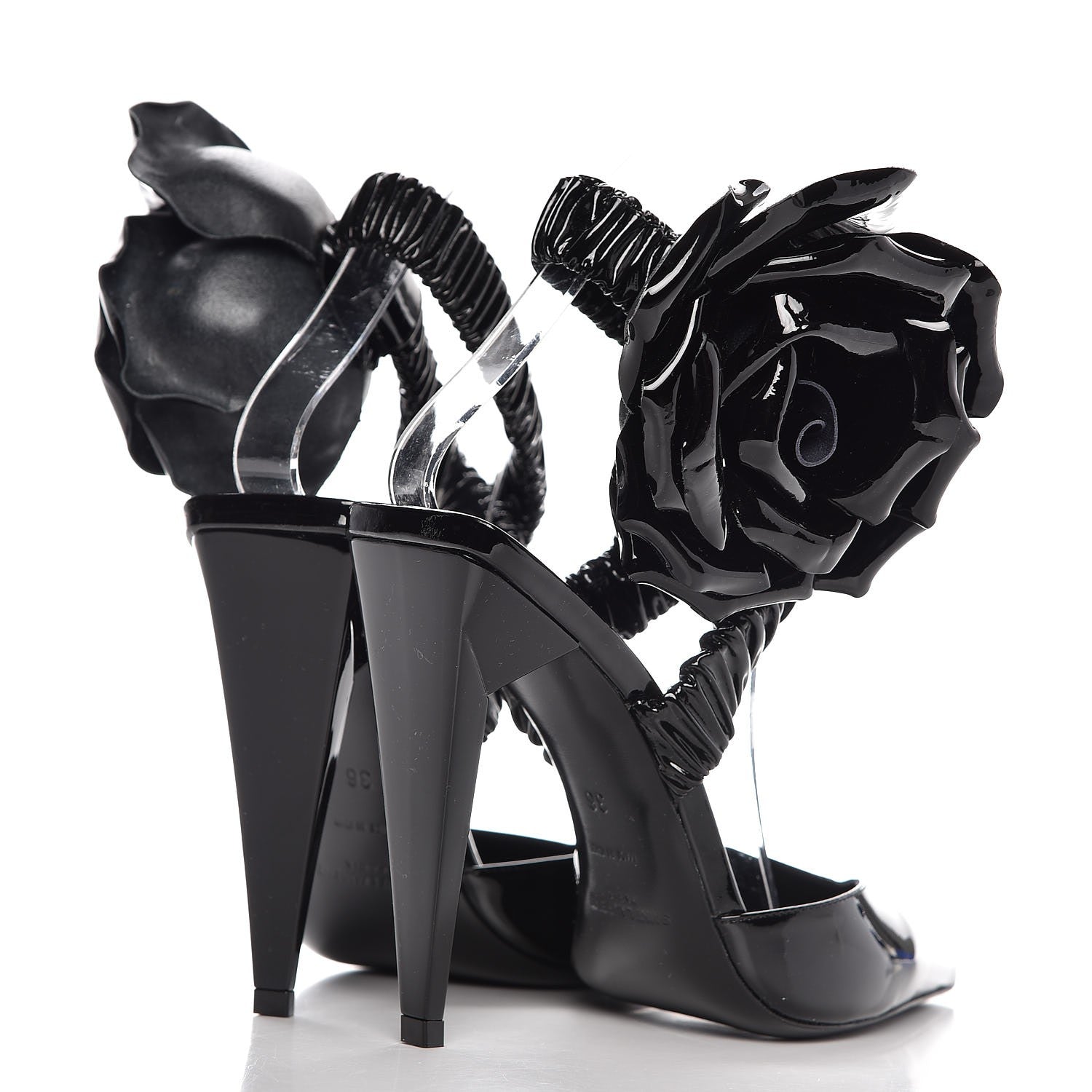 Saint Laurent Patent Freja 105 Flower Ankle Pumps 36 Black 4 of 12