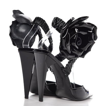 Saint Laurent Patent Freja 105 Flower Ankle Pumps 36 Black 4 of 12