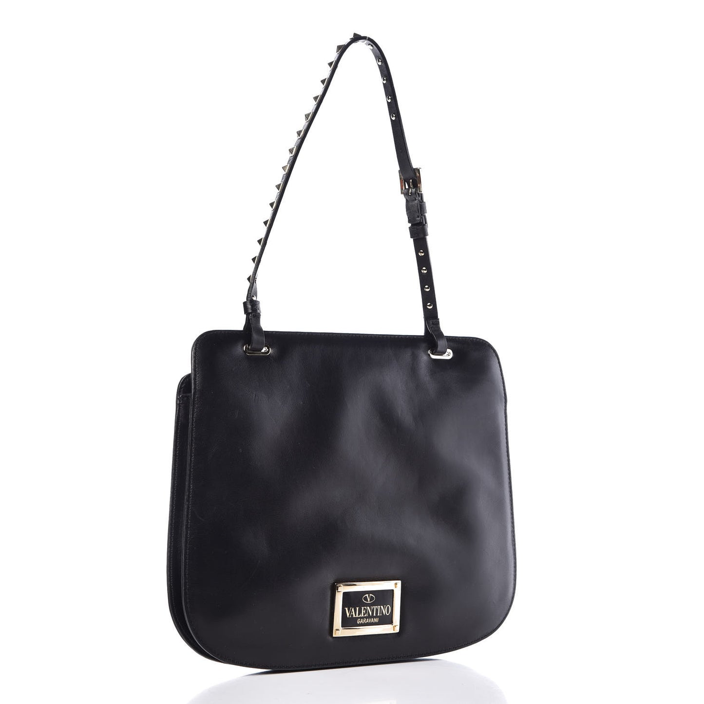 Vitello Rockstud Shoulder Satchel Black