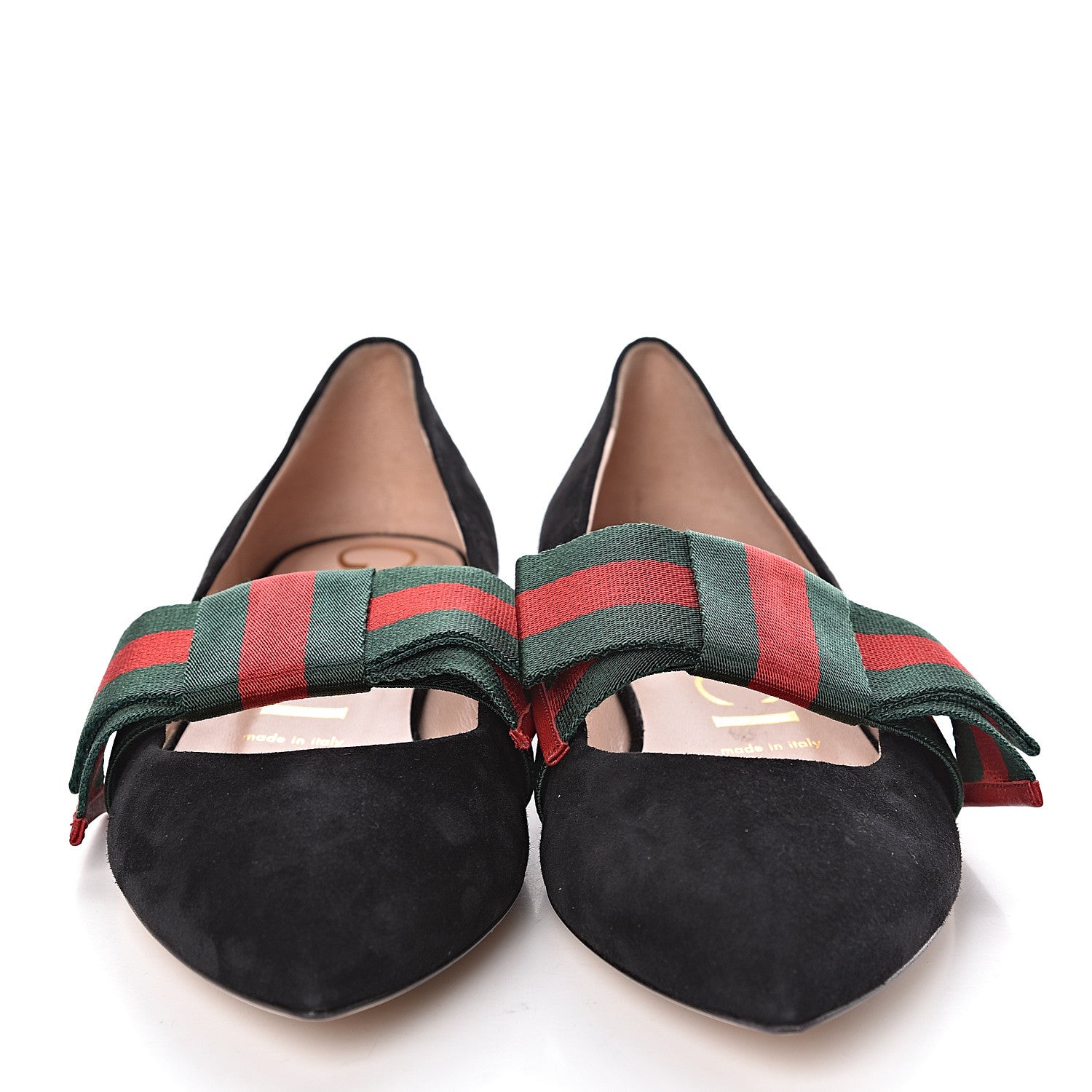 Gucci Suede Web Bow Point Toe Ballerina Flats 38.5 Black 2 of 8