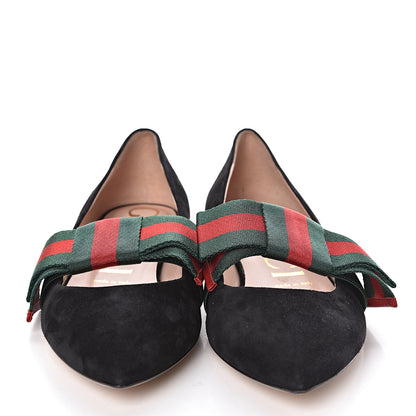 Gucci Suede Web Bow Point Toe Ballerina Flats 38.5 Black 2 of 8