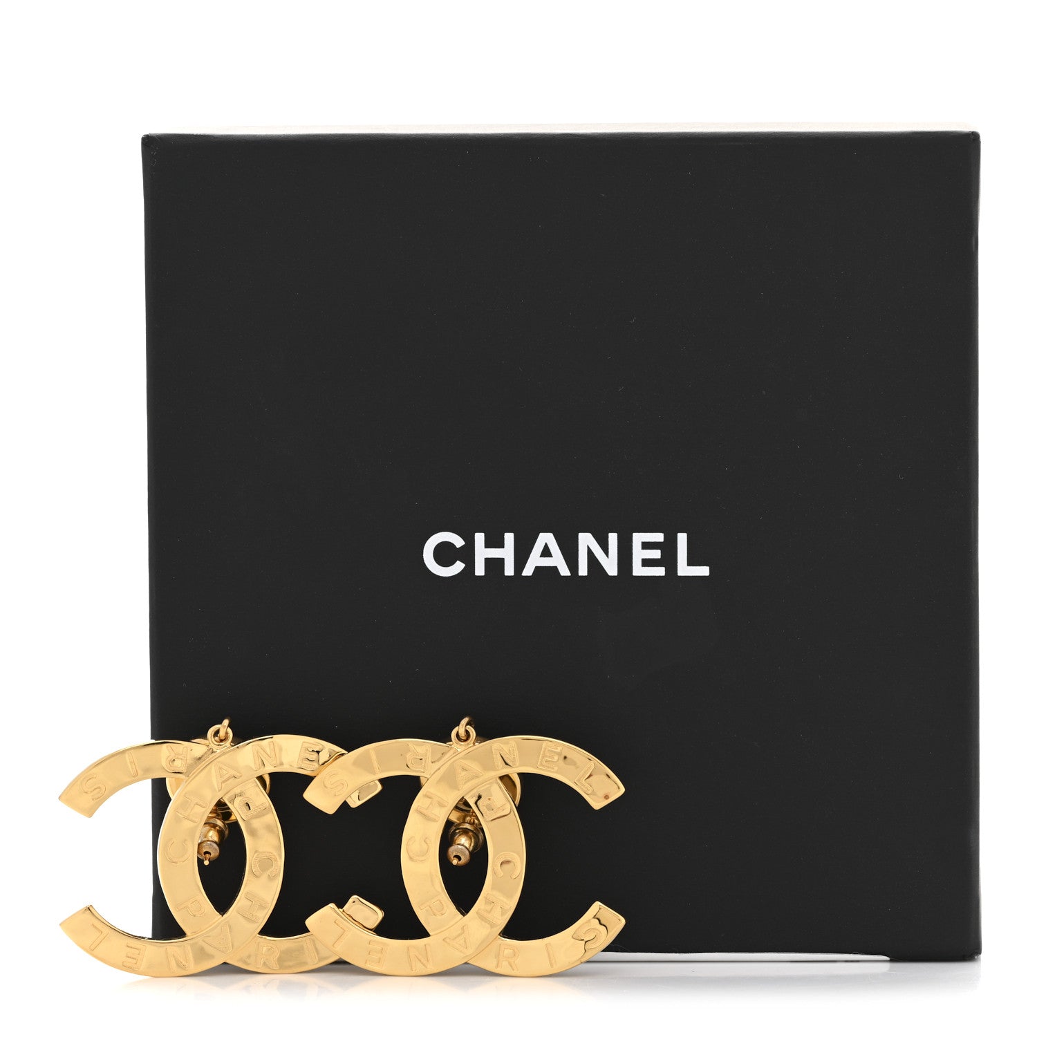 Chanel Metal Large Paris Button Earrings Gold 5 of 5