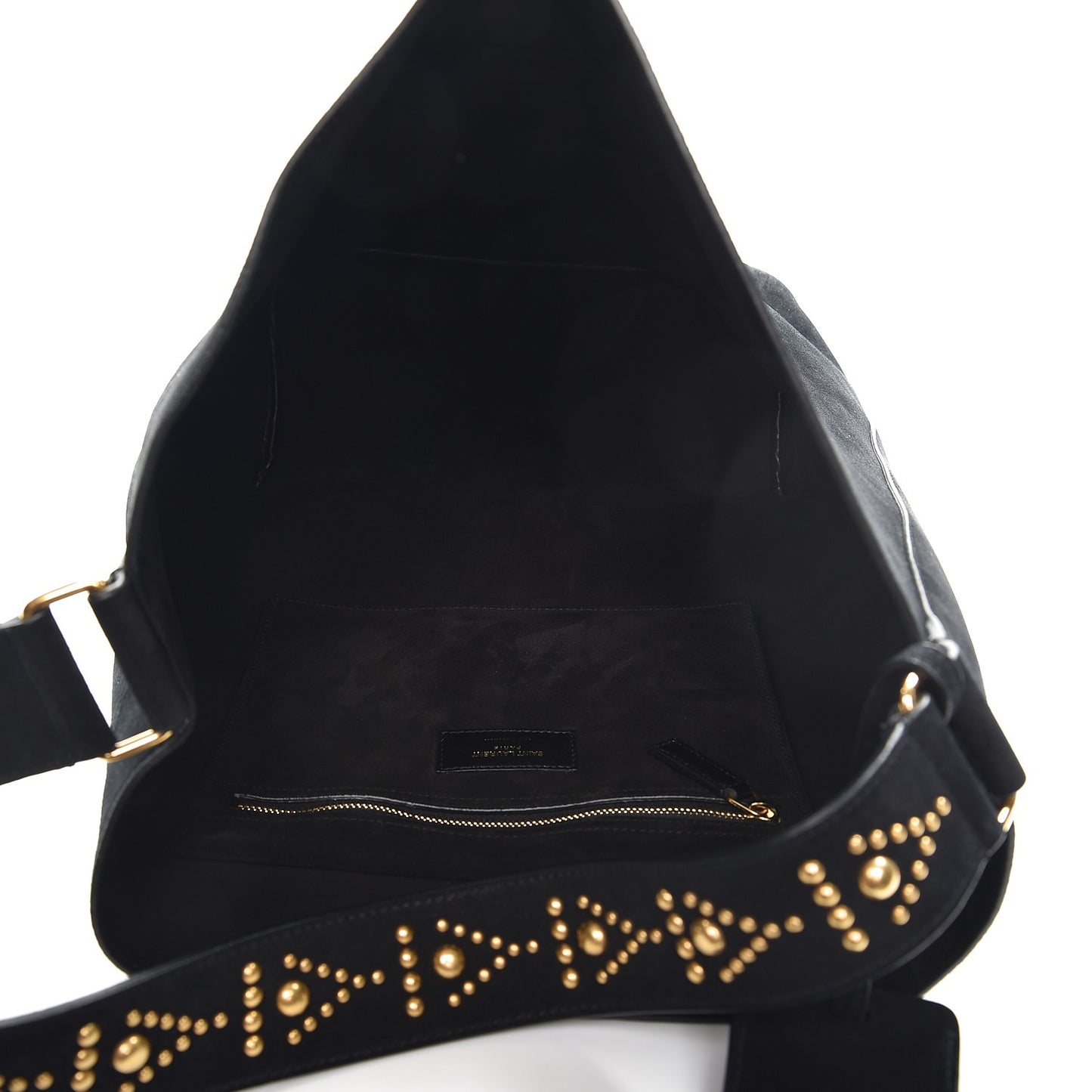 Suede Studded Bucket Bag Black