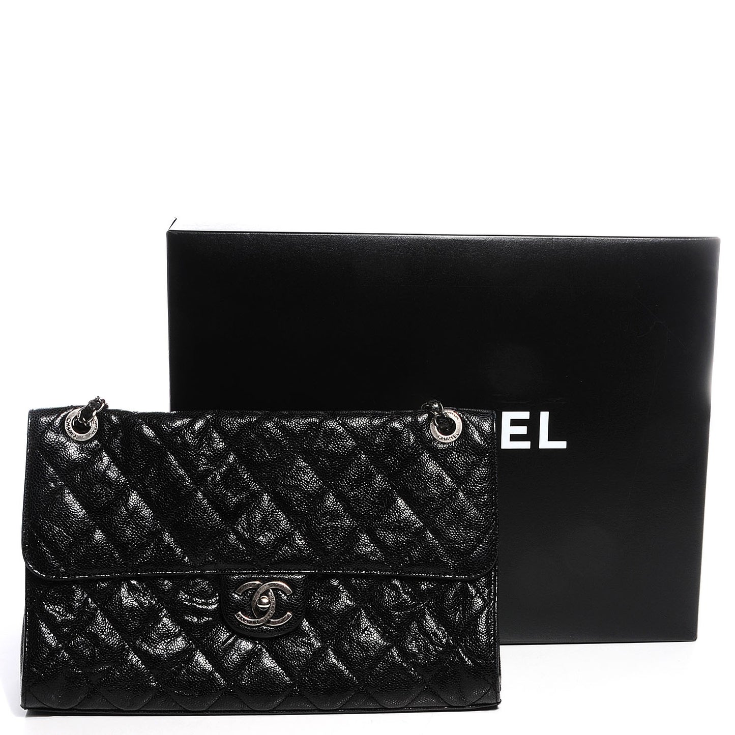 Crumpled Grained Calfskin CC Crave Jumbo Flap Black