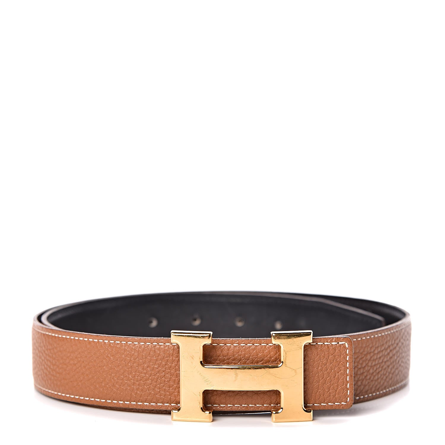 Hermes Box Taurillon Clemence 32mm H Belt 85 Black Gold 1 of 7