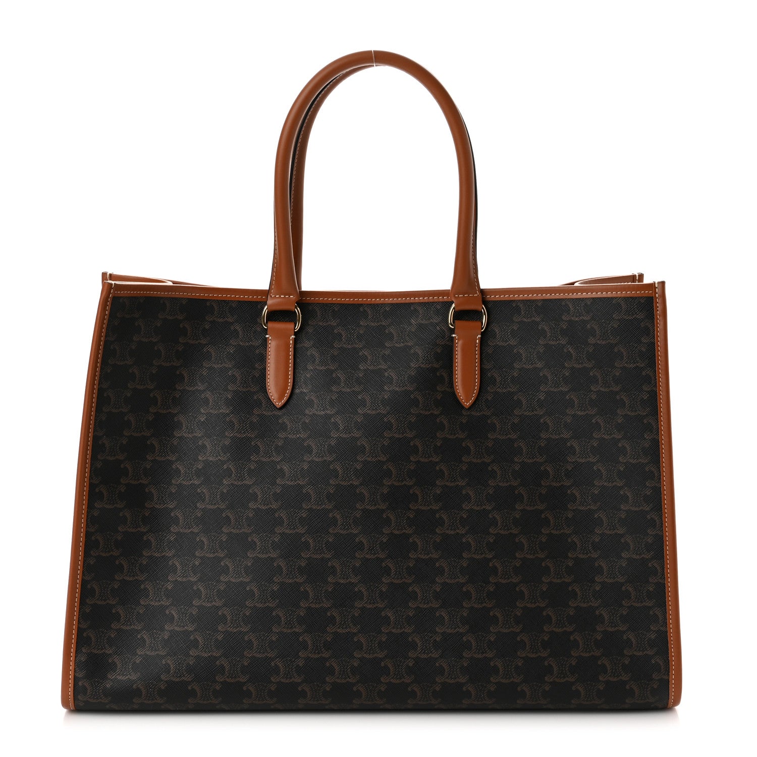 Celine Triomphe Canvas Calfskin Horizontal Cabas Tan 1 of 9
