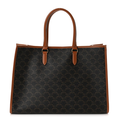 Celine Triomphe Canvas Calfskin Horizontal Cabas Tan 1 of 9