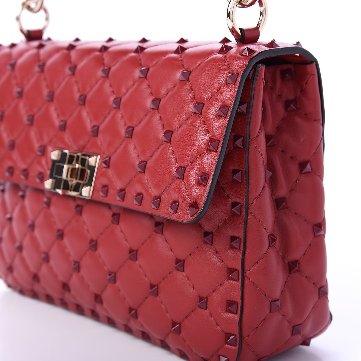 Lambskin Monochrome Medium Rockstud Spike Shoulder Bag Red