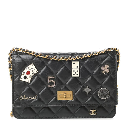 Chanel Aged Calfskin Quilted Lucky Charms Casino 2.55 Reissue Wallet On Chain WOC Black 1 of 13