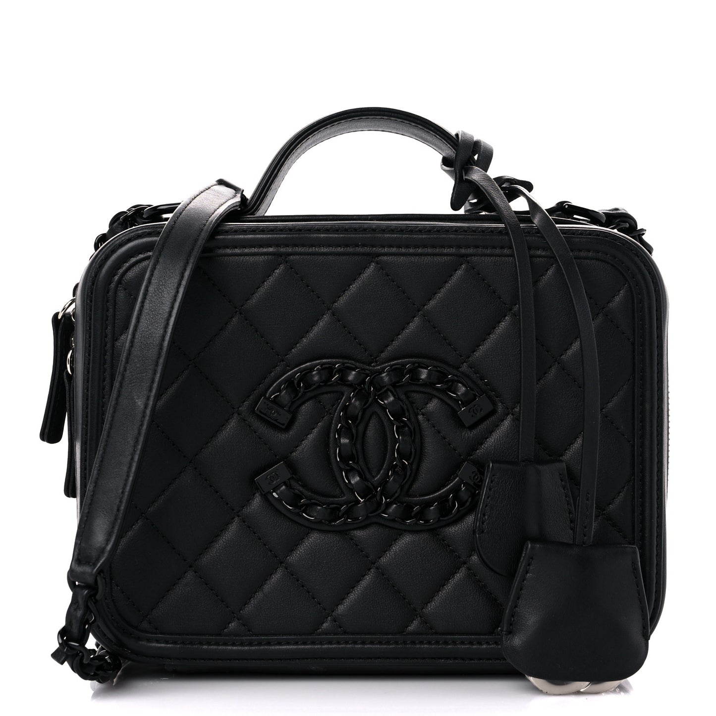 Lambskin Quilted Medium CC Filigree Vanity Case Black