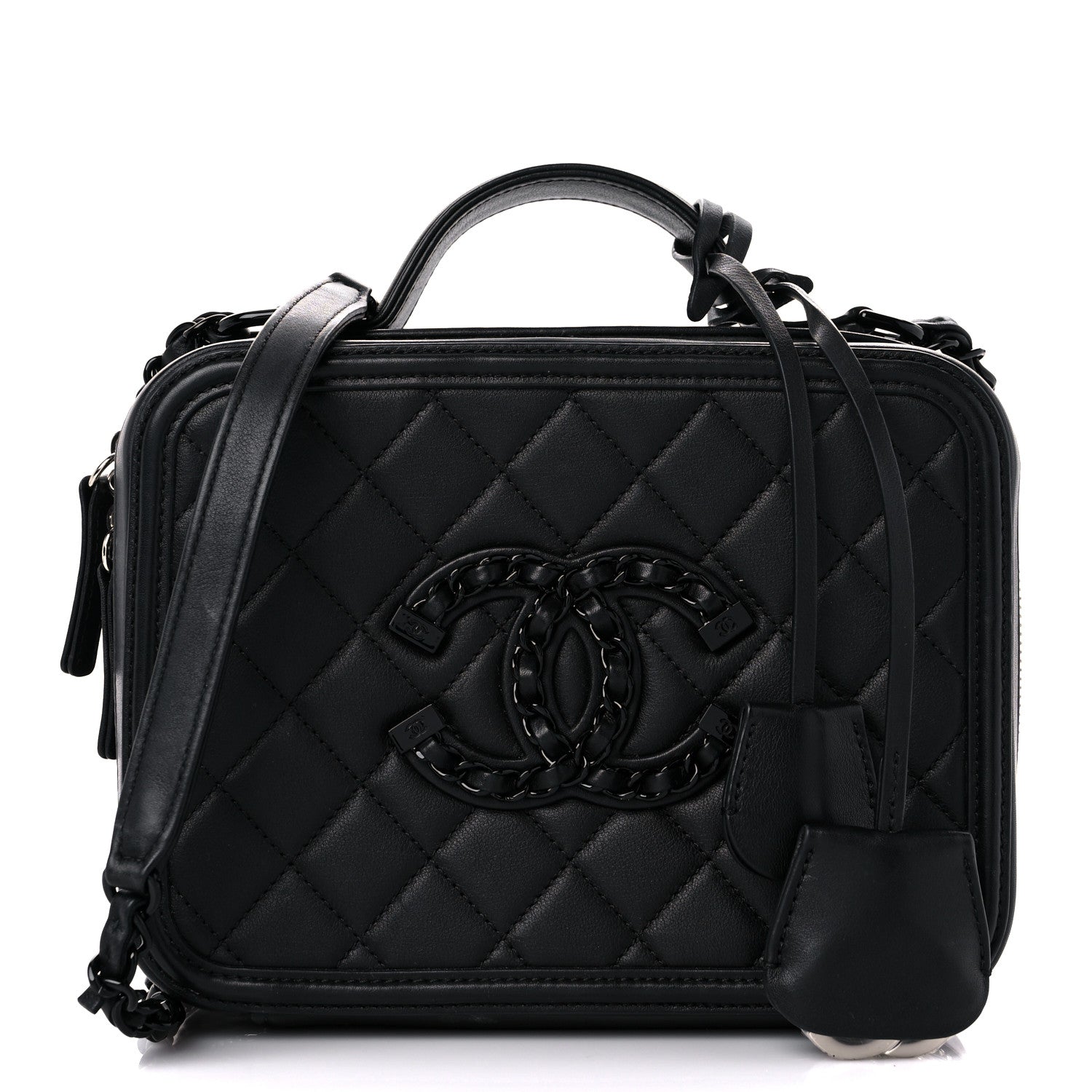Chanel Lambskin Quilted Medium CC Filigree Vanity Case Black 1 of 22