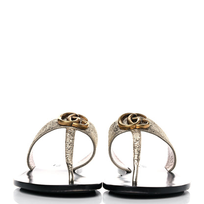 Gucci Nappa Silk Galassia GG Marmont Thong Flat Sandals 37 Platino 2 of 11