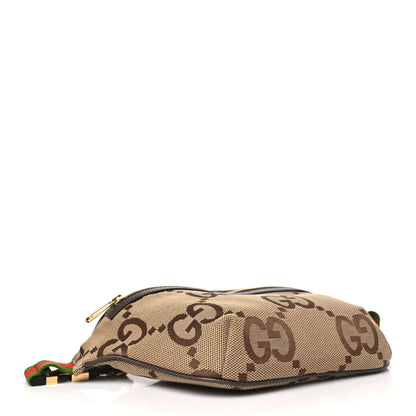 Gucci Monogram Jumbo GG Textured Dollar Calfskin Web Belt Bag Camel Ebony New Acero 4 of 10